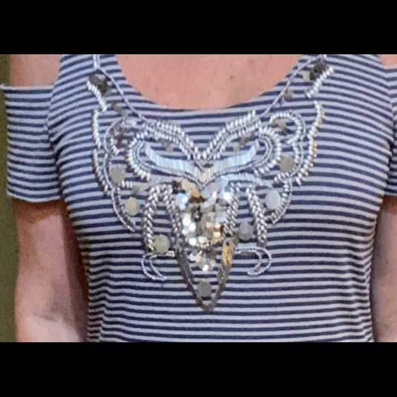 Boston Proper Beaded Cold Shoulder Top Sz L - Picture 1 of 8